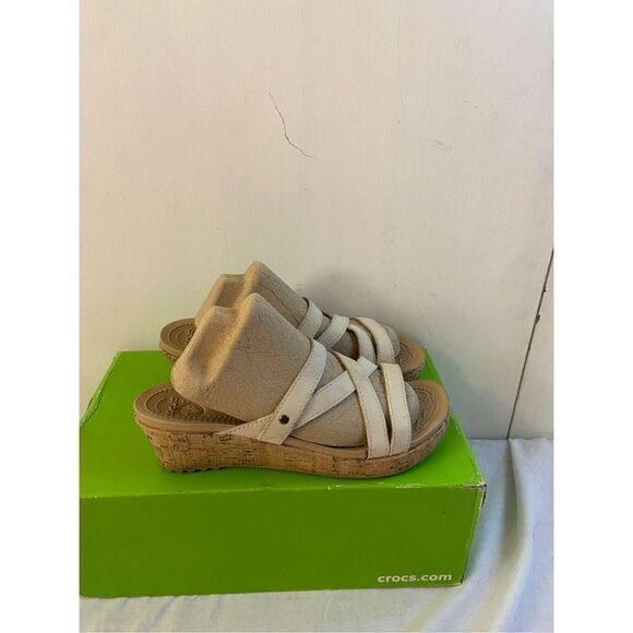 Croc natural cork wedges sandals size 9 - Picture 1 of 6